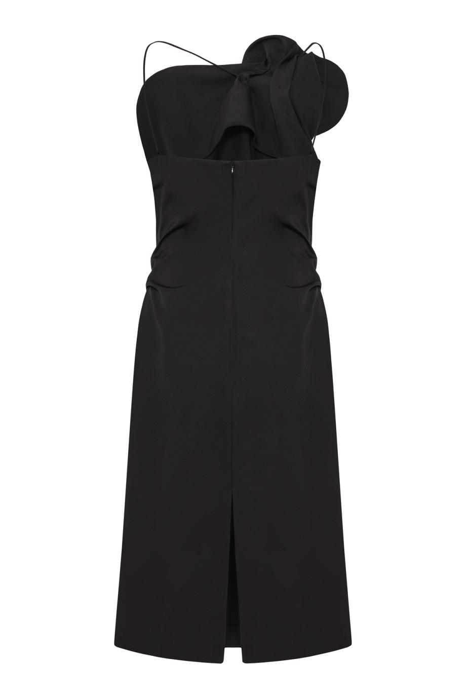 Rose one-shoulder midi dress in black
