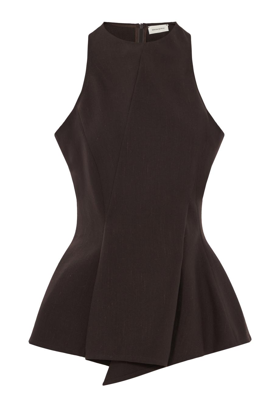 Asymmetric sleeveless wool top in dark brown