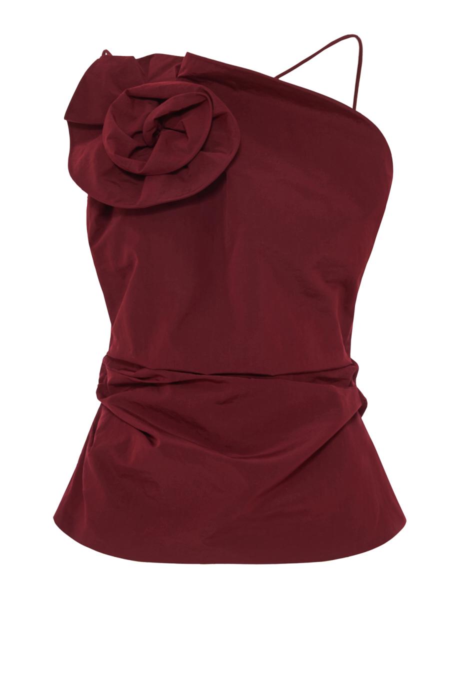 Rose one-shoulder cotton and silk top in bordeaux