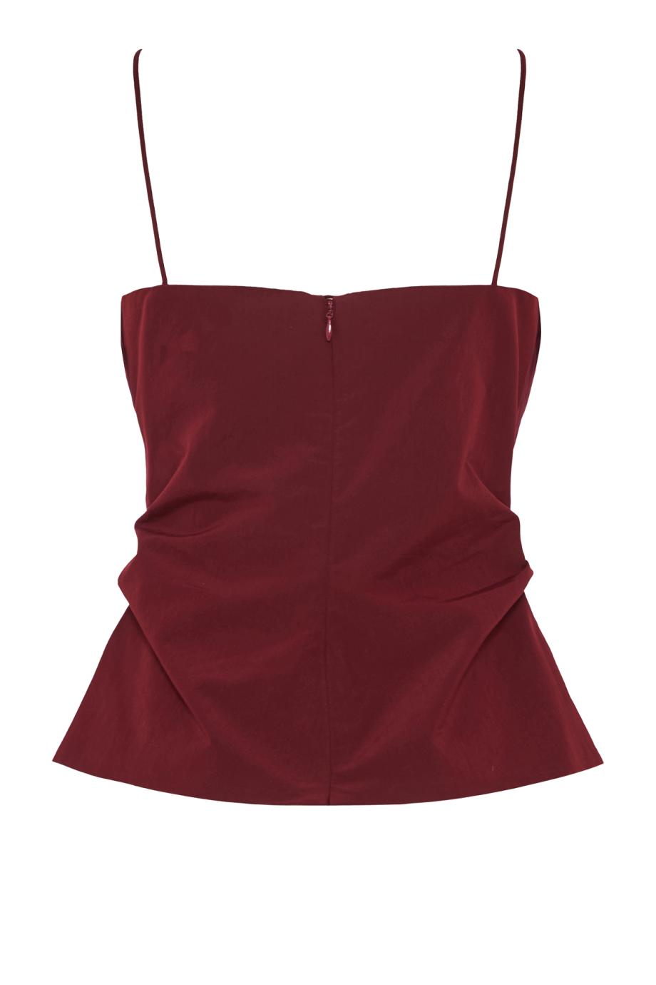 Rose one-shoulder cotton and silk top in bordeaux