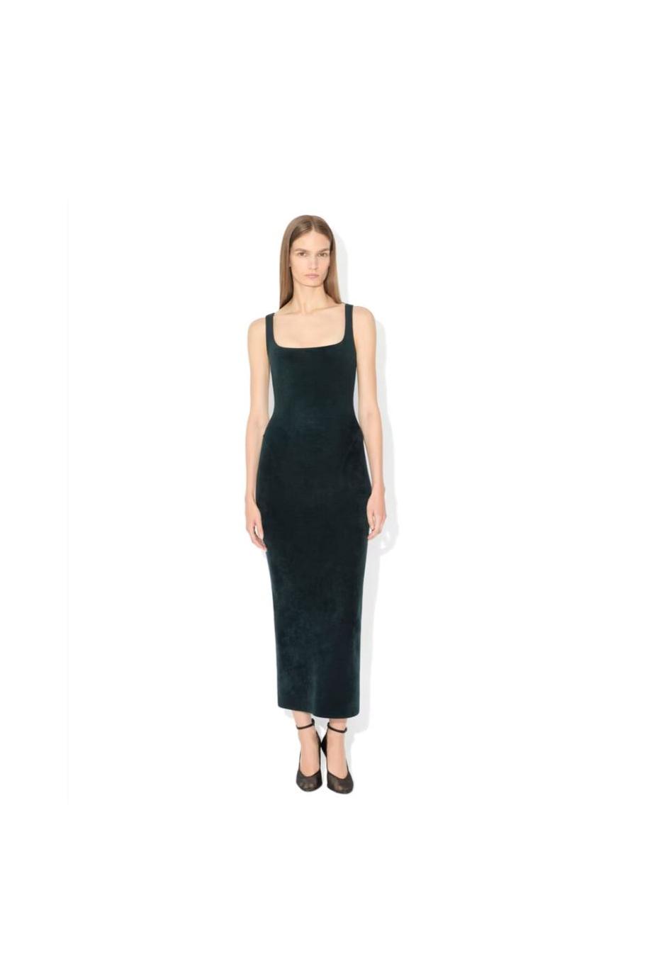 Velvet bodycon midi dress in bottle green