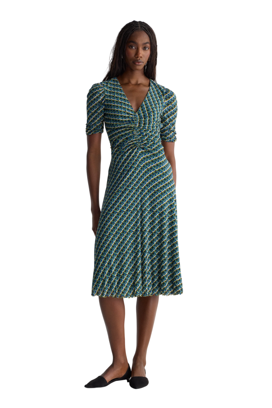 Koren reversible printed midi dress in teal