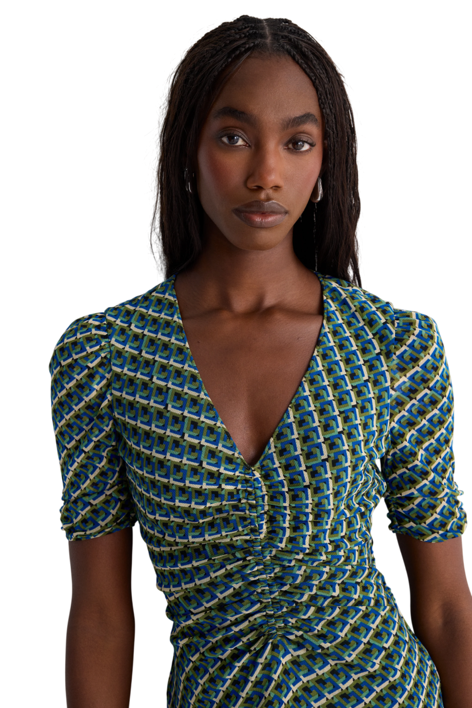 Koren reversible printed midi dress in teal