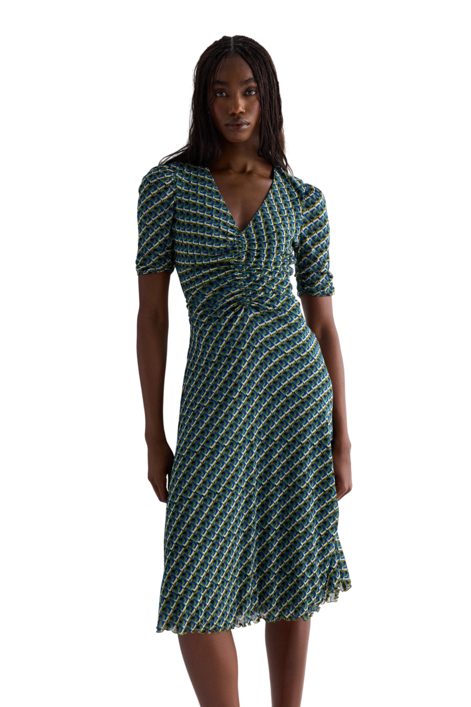 Koren reversible printed midi dress in teal