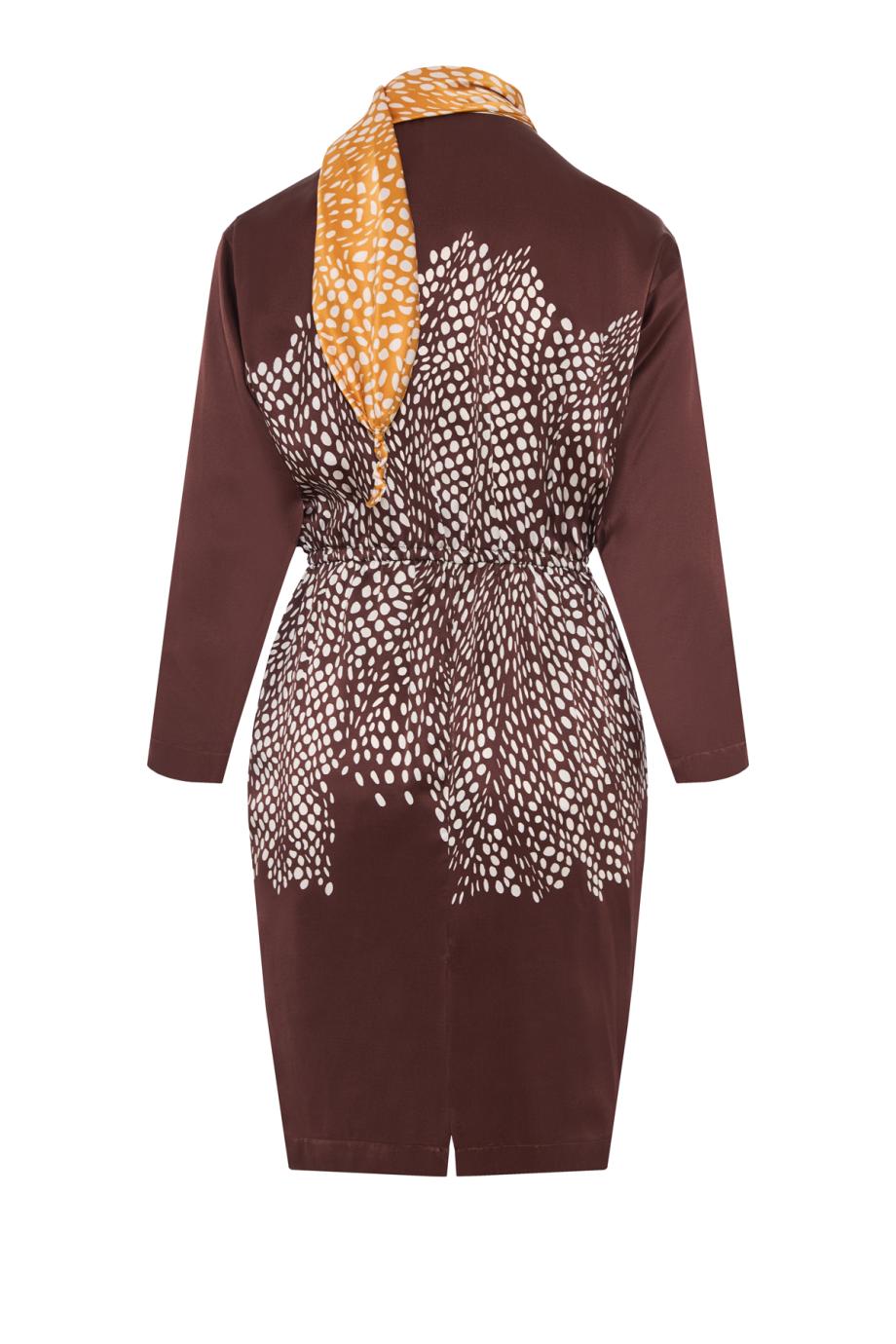 Sam printed silk satin midi dress in brown