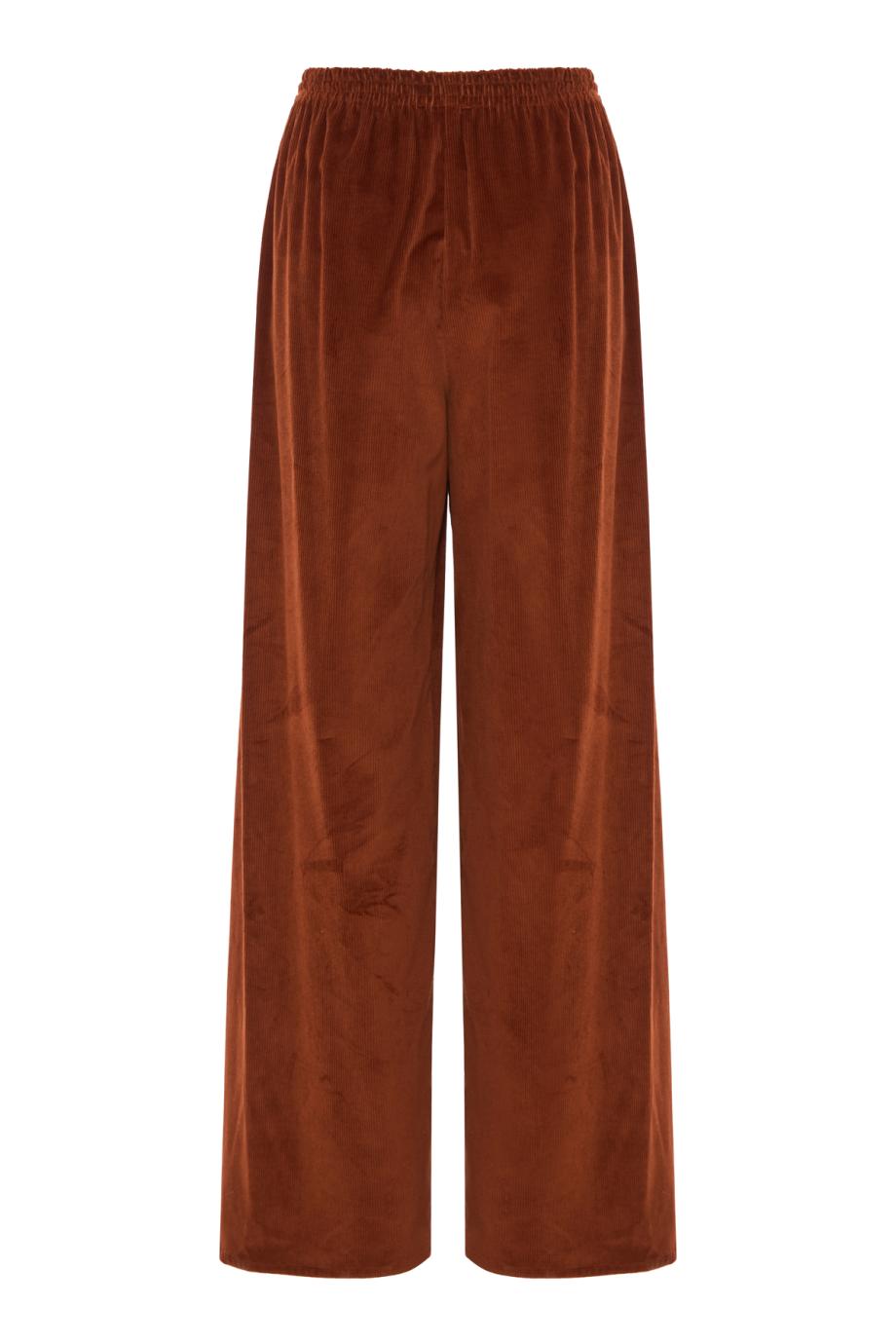 Cotton corduroy wide-leg pants in burnt sienna