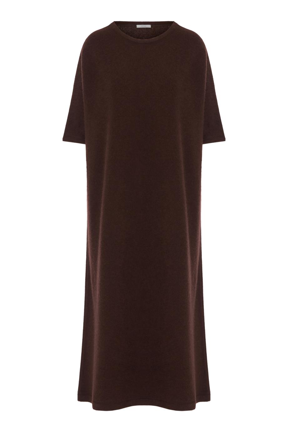 Cashmere crew neck midi dress in truffle