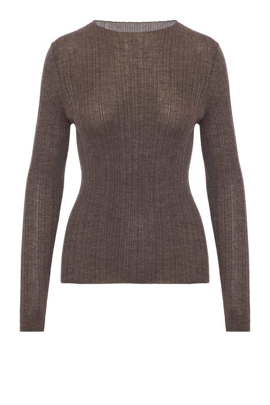 Cashmere ribbed boat neck top in dark taupe