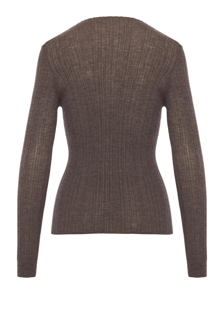 Cashmere ribbed boat neck top in dark taupe