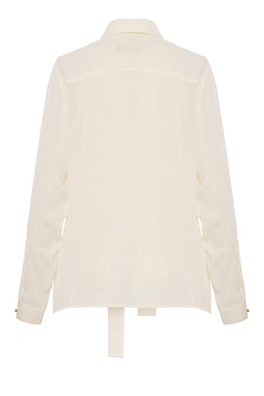 Embellished silk shirt in powder white