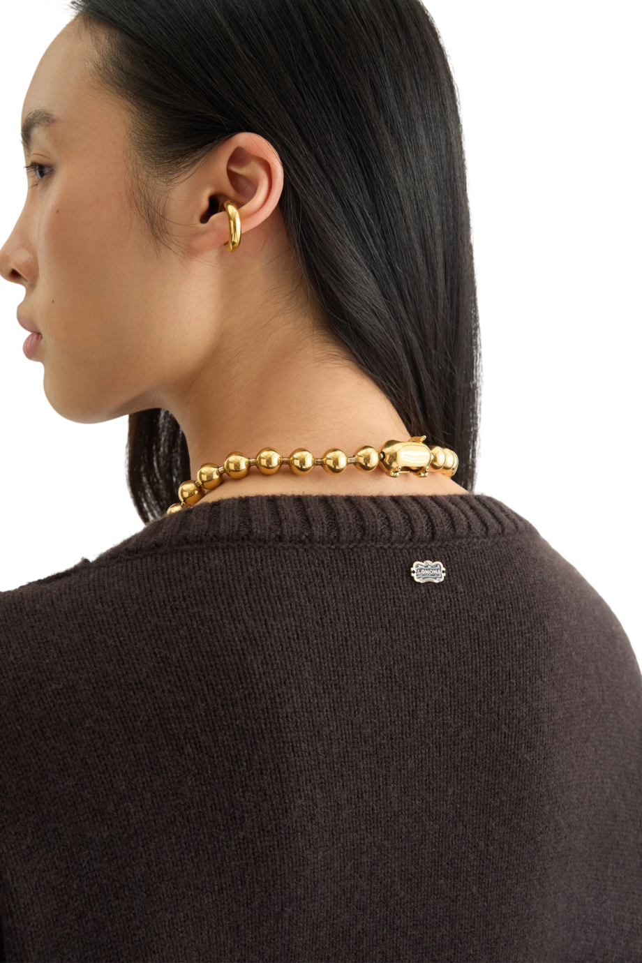Embroidered cashmere sweater in ebony