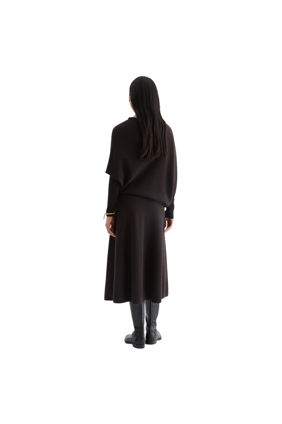 High-waisted cashmere midi skirt in ebony