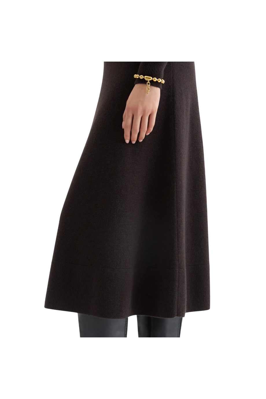 High-waisted cashmere midi skirt in ebony