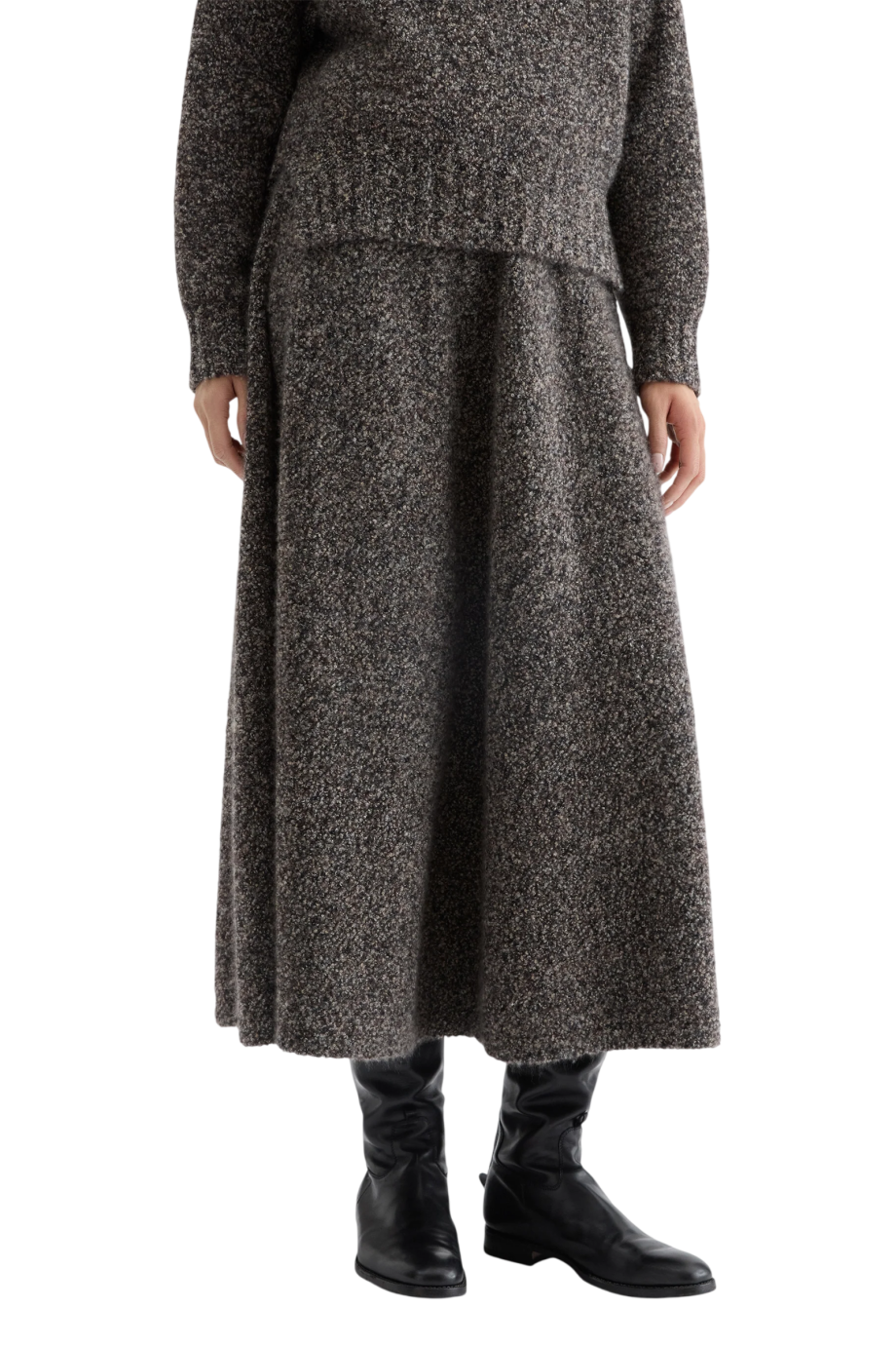 Cocoon bouclé cashmere and silk midi skirt in chocolate