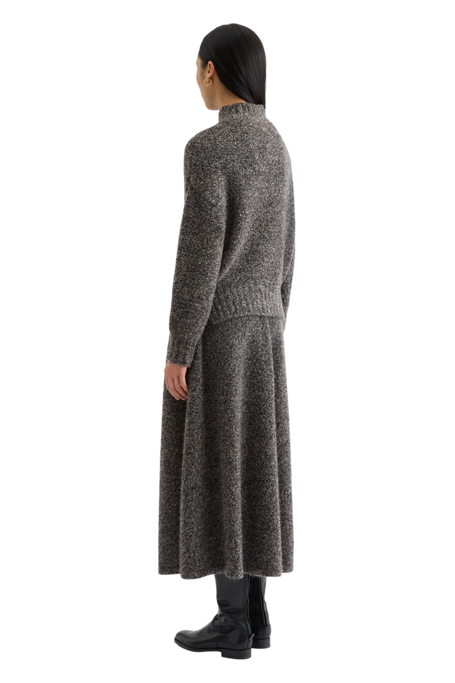 Cocoon bouclé cashmere and silk midi skirt in chocolate