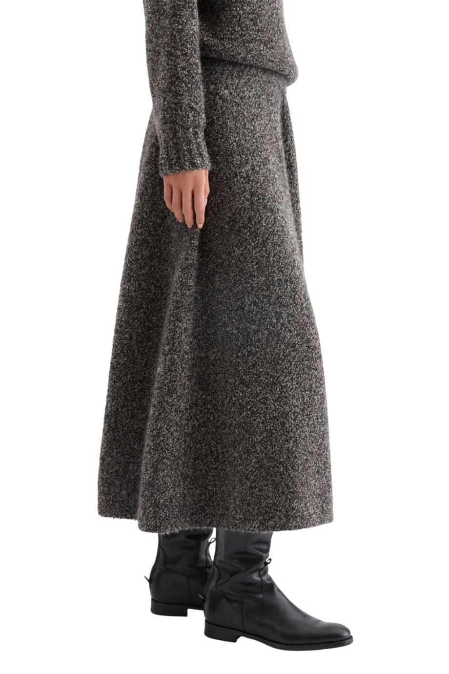Cocoon bouclé cashmere and silk midi skirt in chocolate