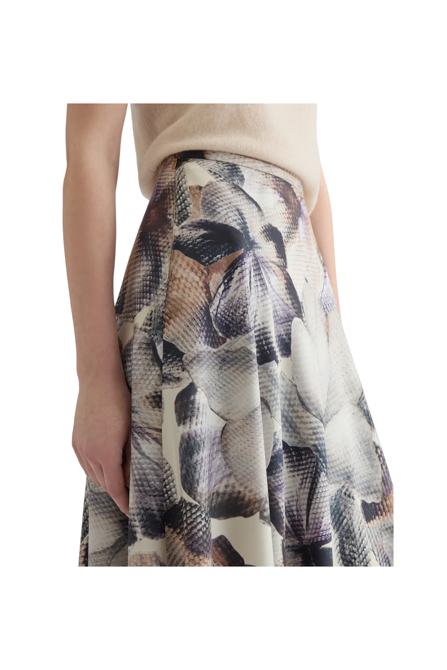Printed bias-cut silk midi skirt in beige