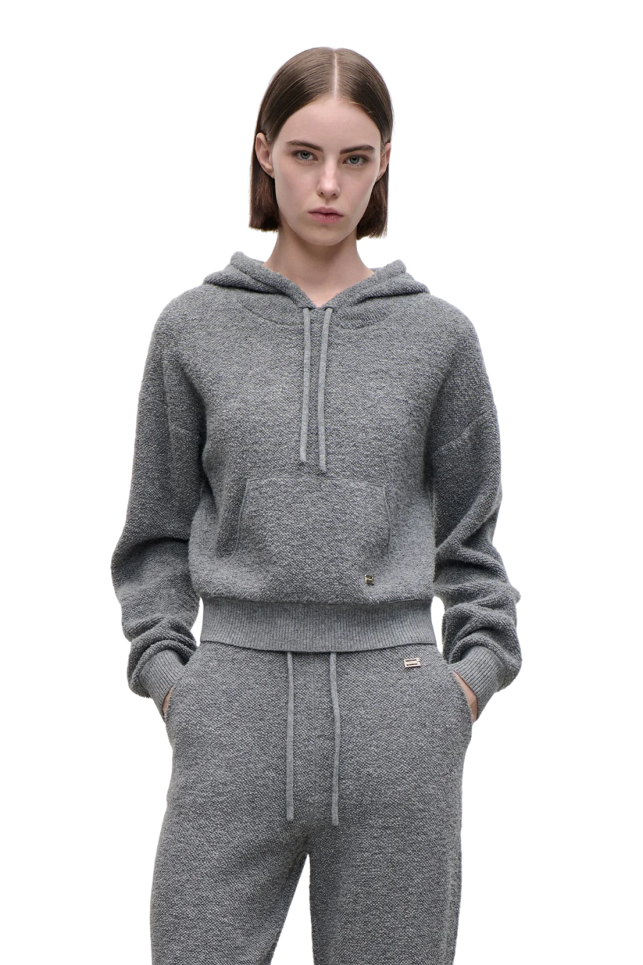 Lana wool-blend hoodie in mid grey marl