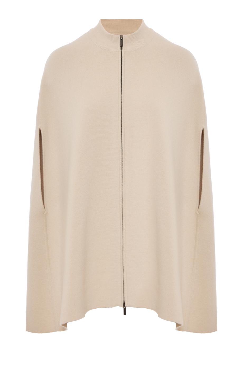 Zip-front cashmere cape in stucco