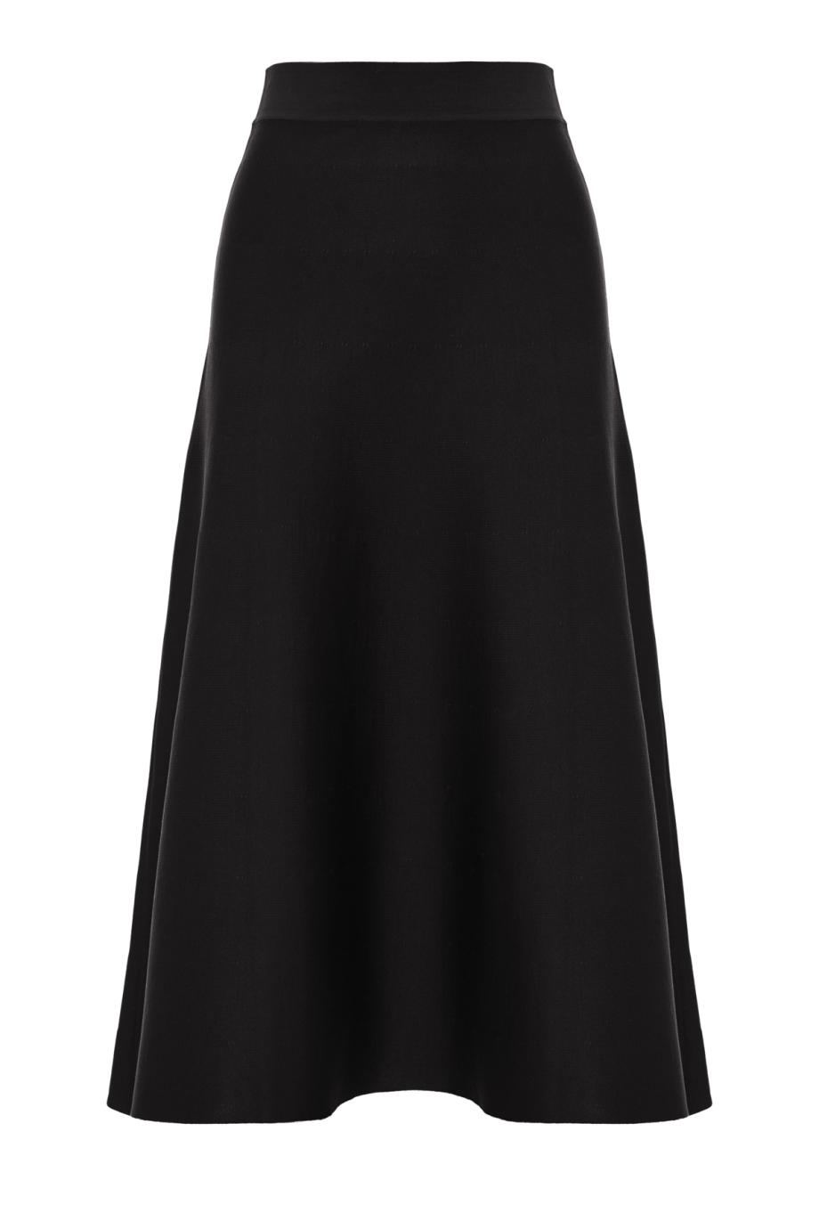 Flared knitted silk midi skirt in black
