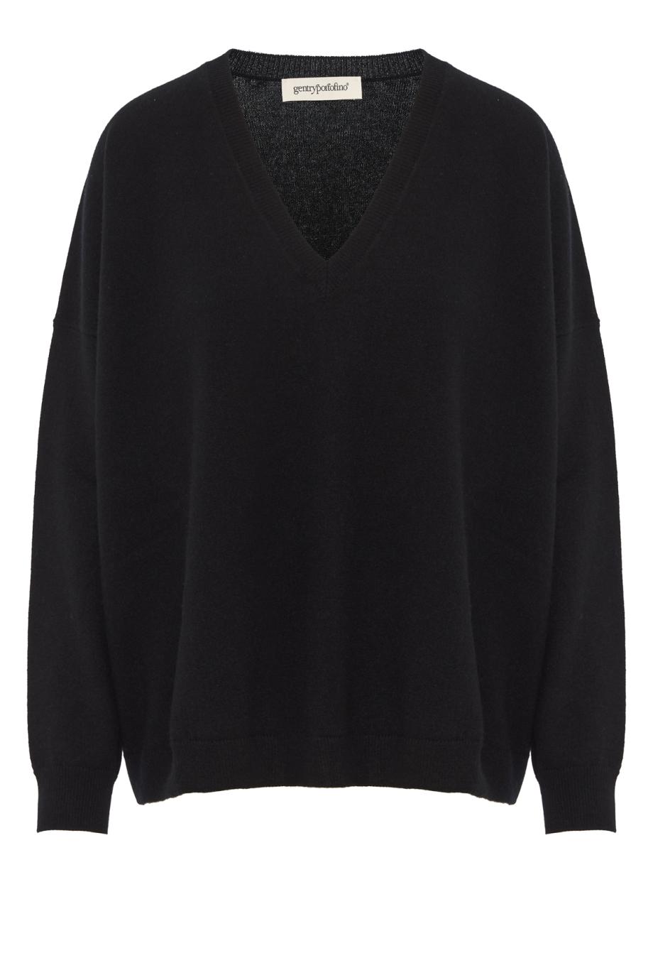 Oversized cashmere v-neck sweater in black