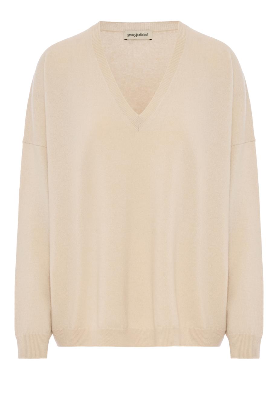 Oversized cashmere v-neck sweater in stucco