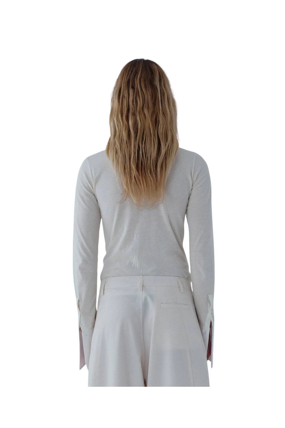 Nora cotton long-sleeved top with shirt cuffs in ivory