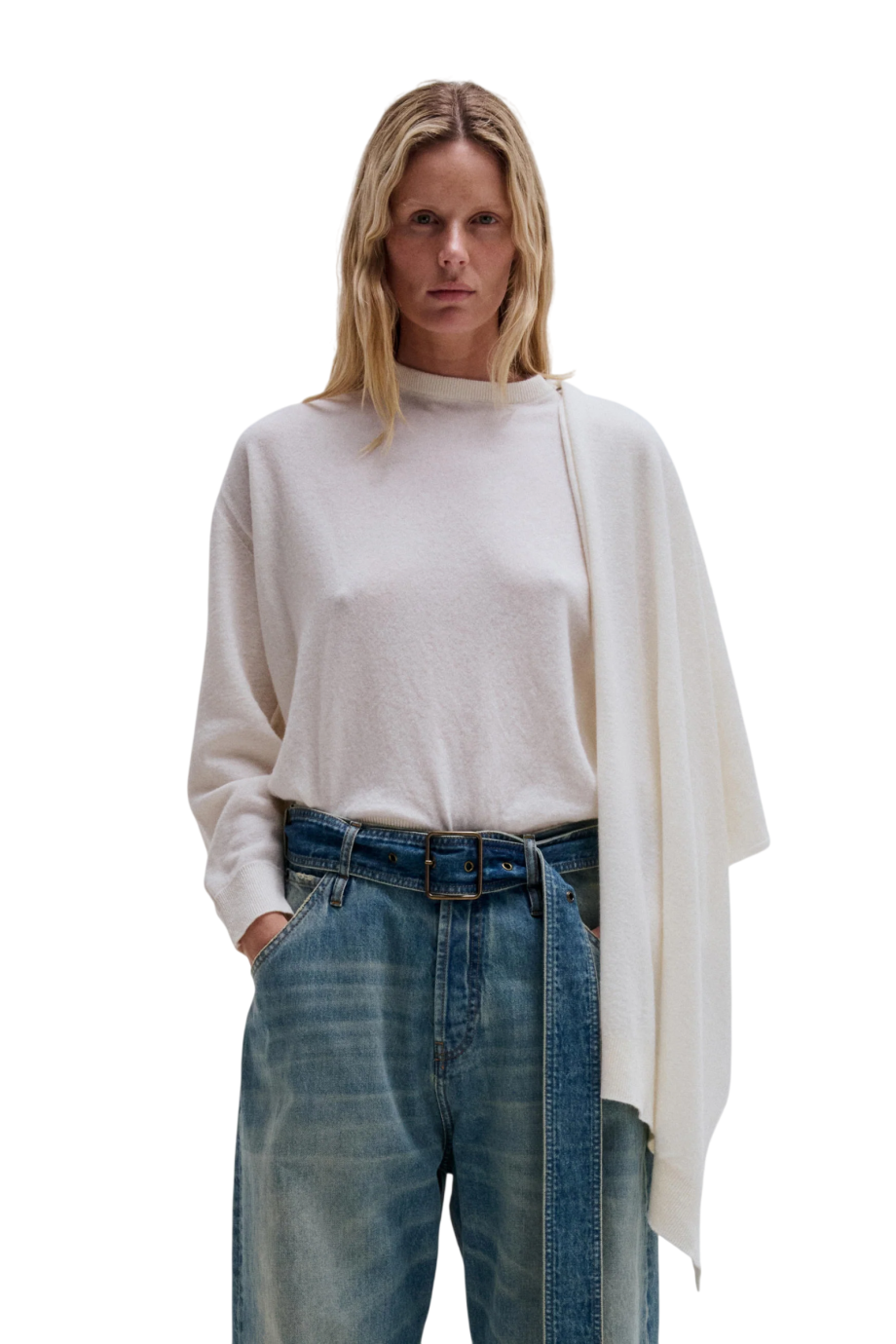 Addison wool and cashmere knit scarf top in white