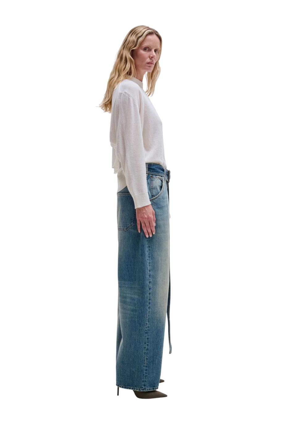 Addison wool and cashmere knit scarf top in white