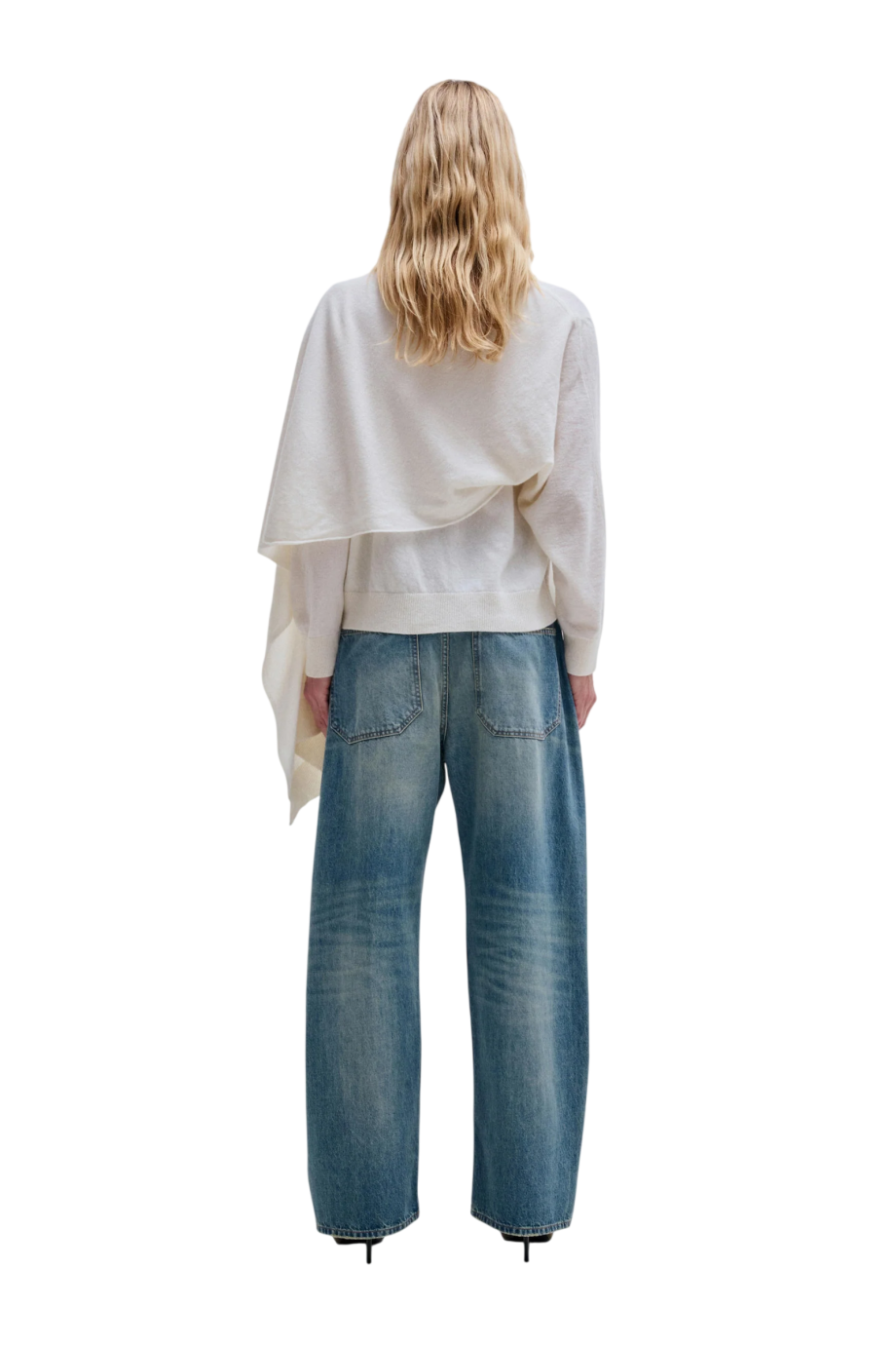 Addison wool and cashmere knit scarf top in white