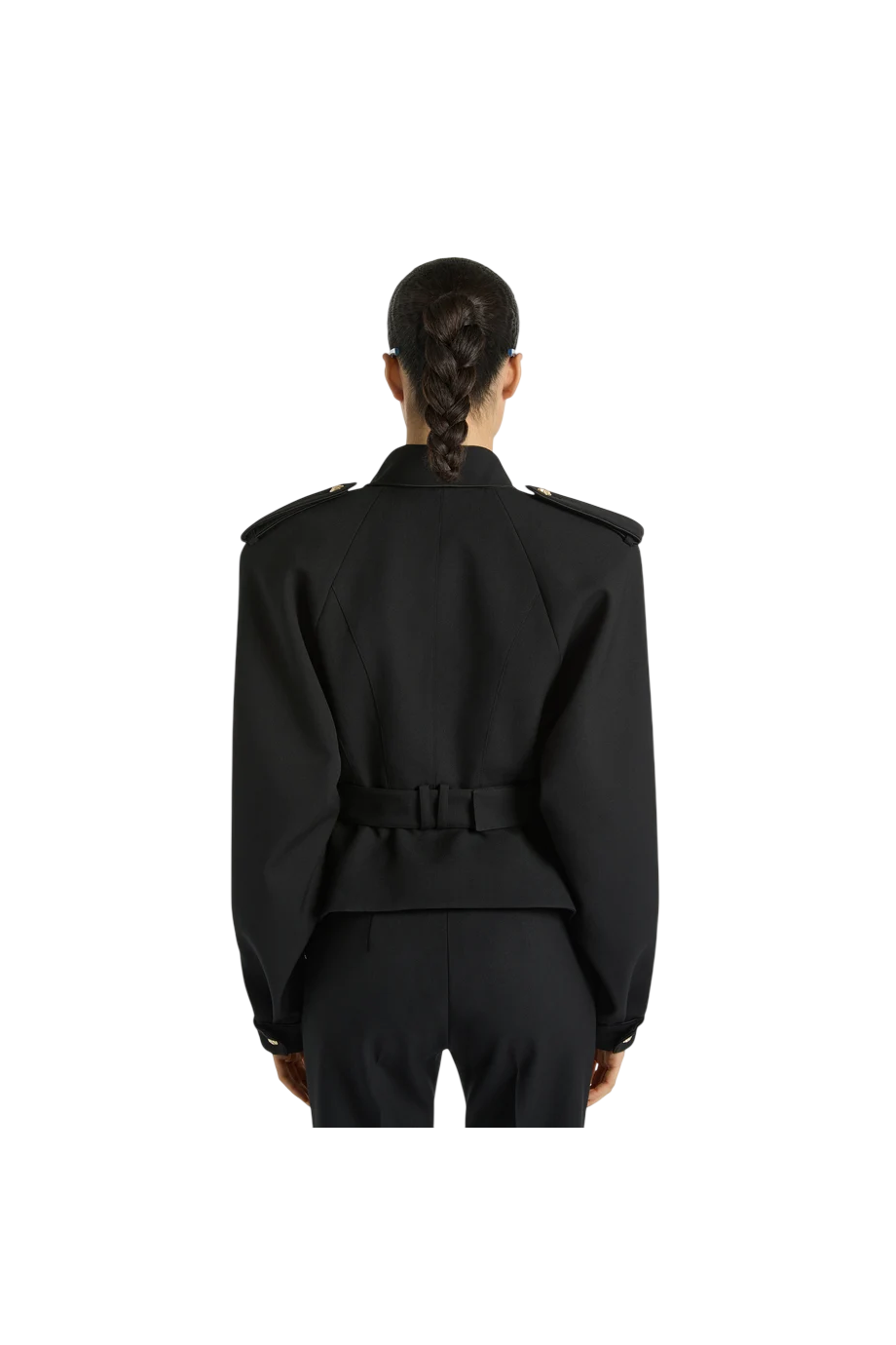 Belted wool gabardine jacket in black
