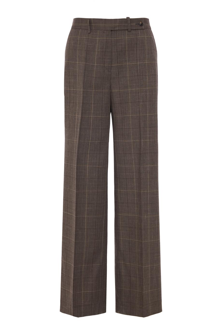 Checked wool and cotton wide-leg pants in taupe