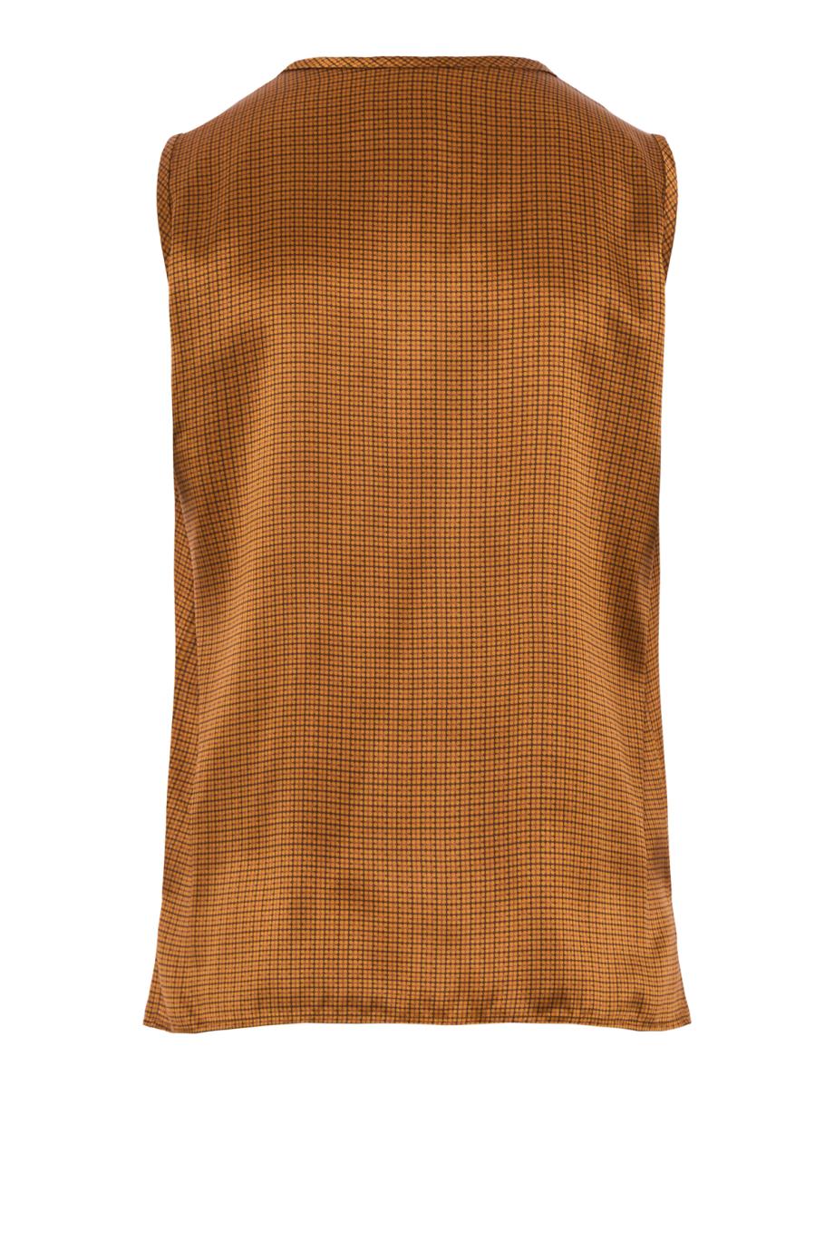 Micro-check silk sleeveless top in brown