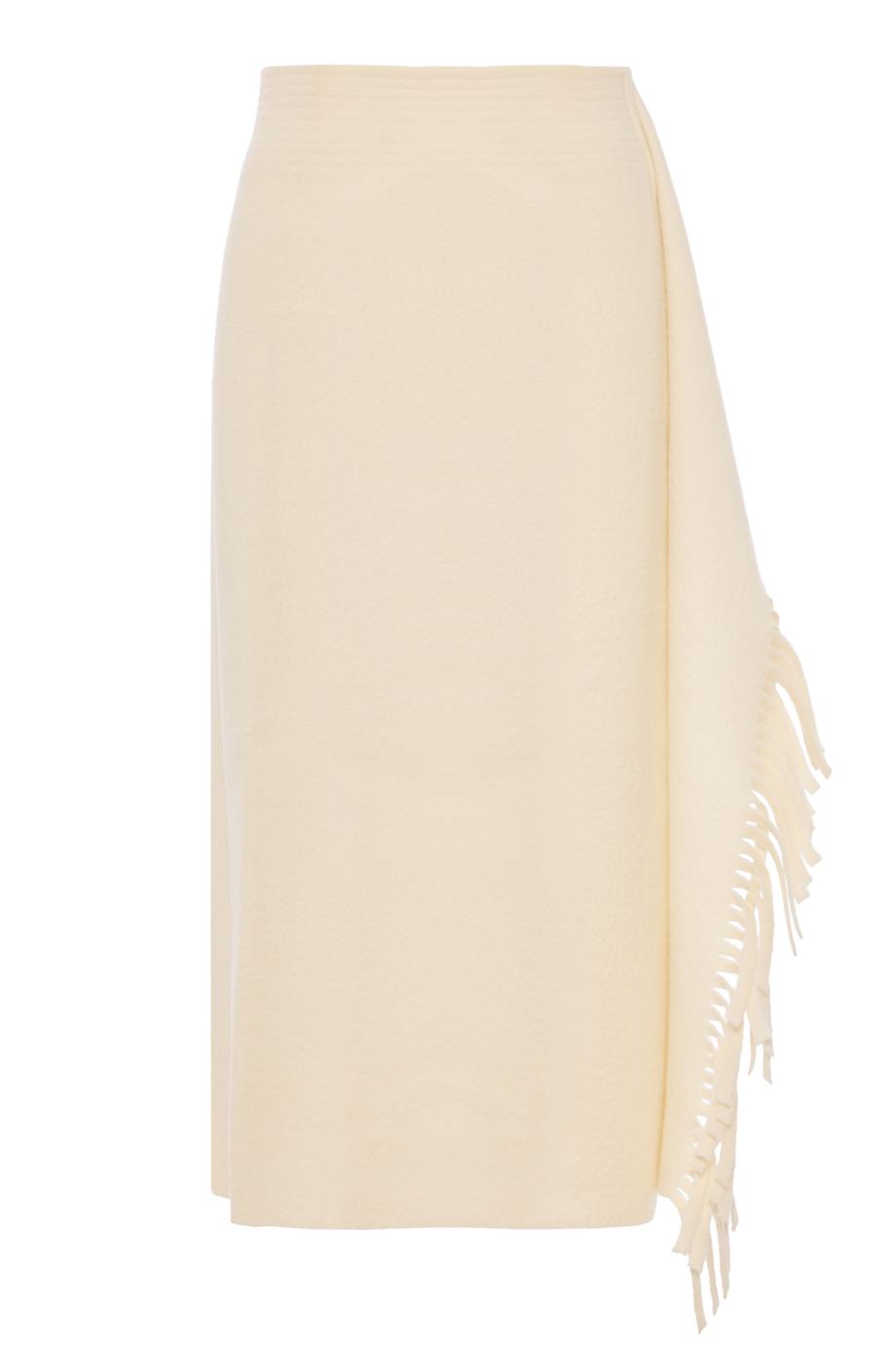 Fringed wool-blend midi skirt in moon