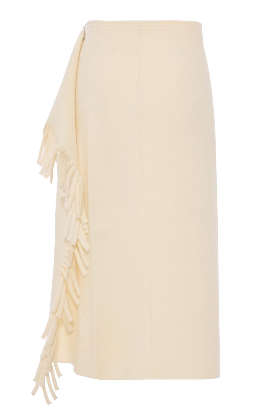 Fringed wool-blend midi skirt in moon