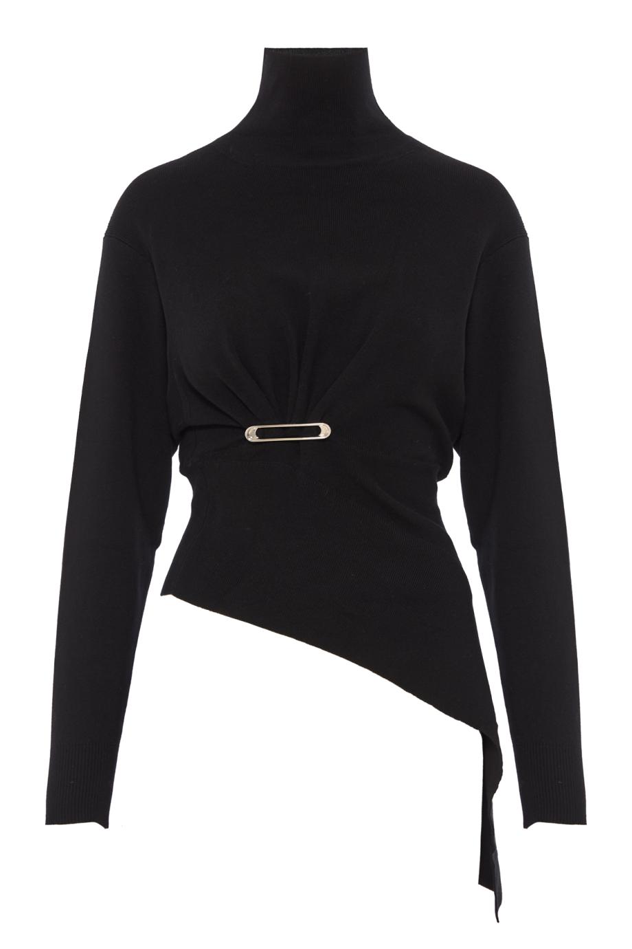 Draped wool and cashmere sweater in black