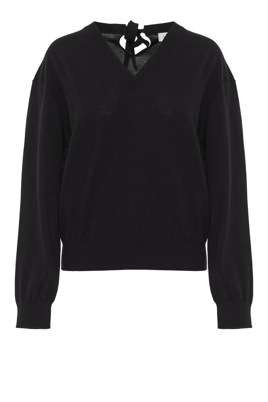 Grosgrain-trimmed merino wool-blend sweater in black