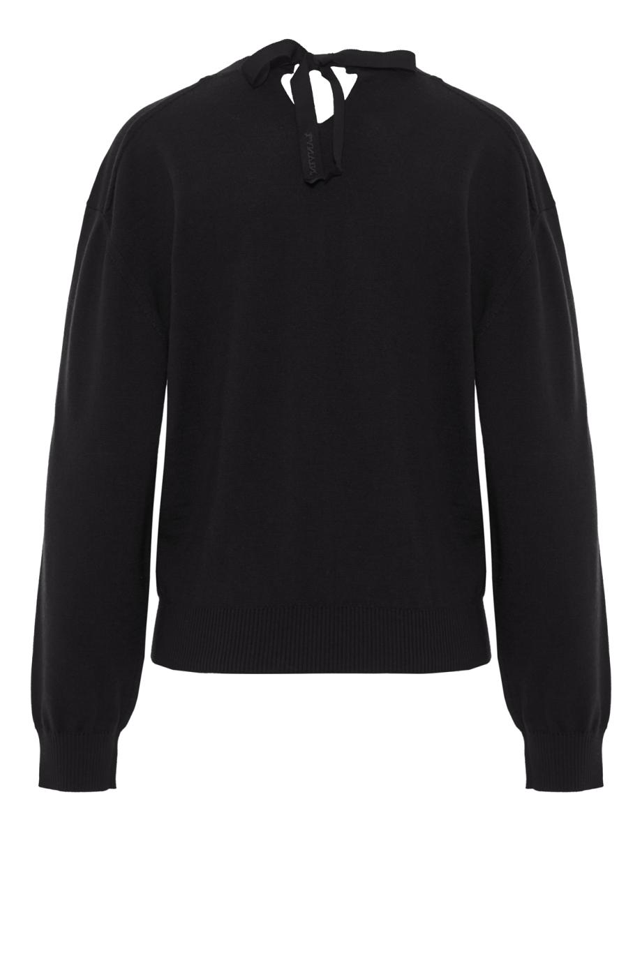 Grosgrain-trimmed merino wool-blend sweater in black