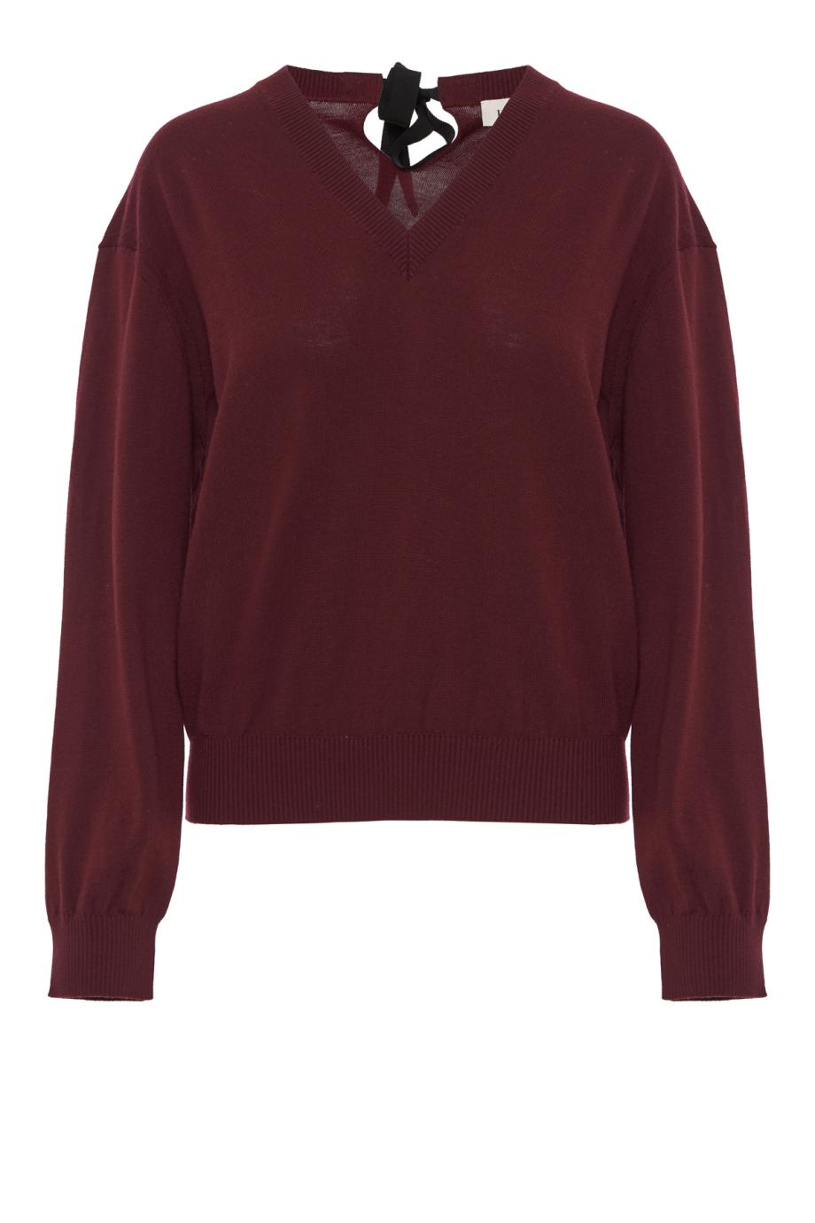 Grosgrain-trimmed merino wool-blend sweater in garnet