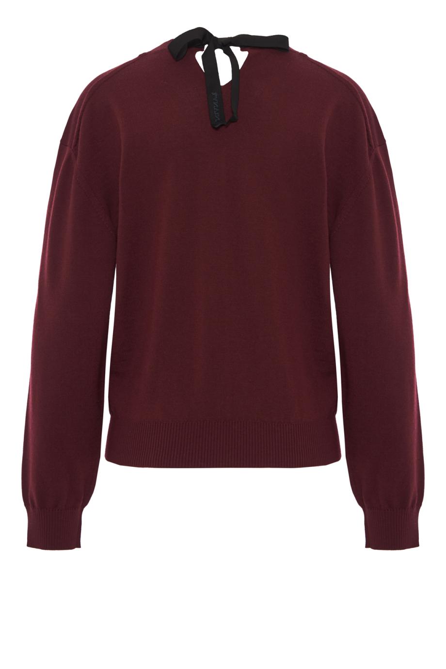Grosgrain-trimmed merino wool-blend sweater in garnet