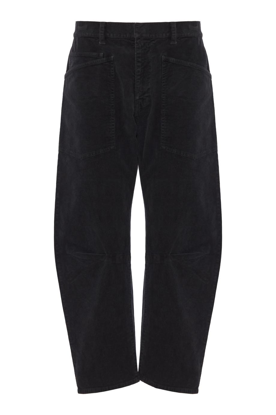 Shon corduroy barrel-leg pants in dark charcoal