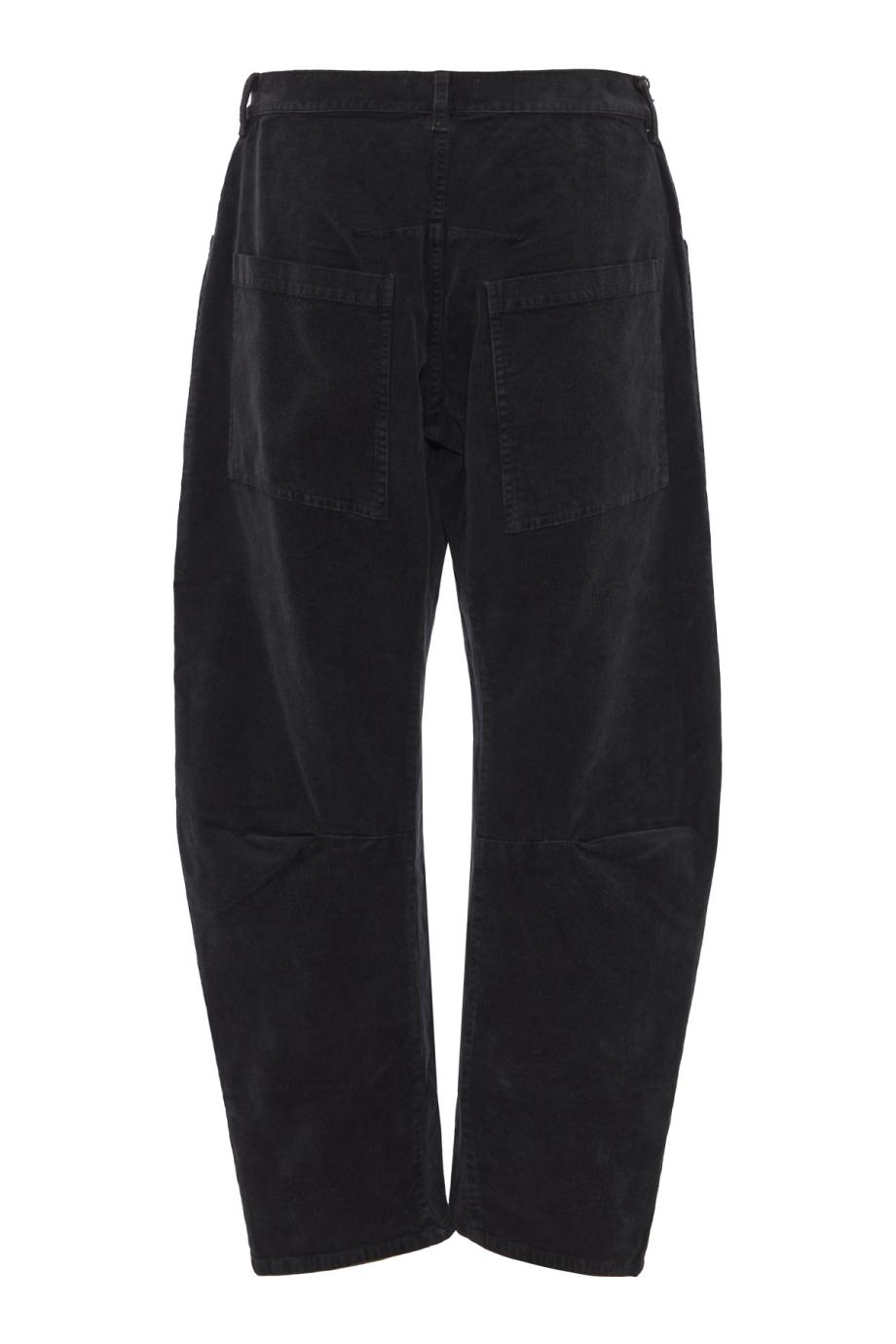 Shon corduroy barrel-leg pants in dark charcoal