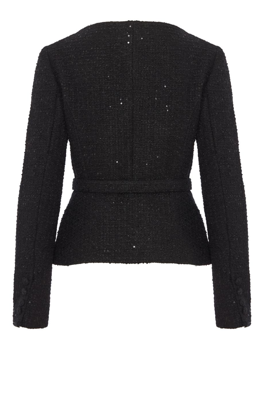 Flower-brooch boucle jacket in black
