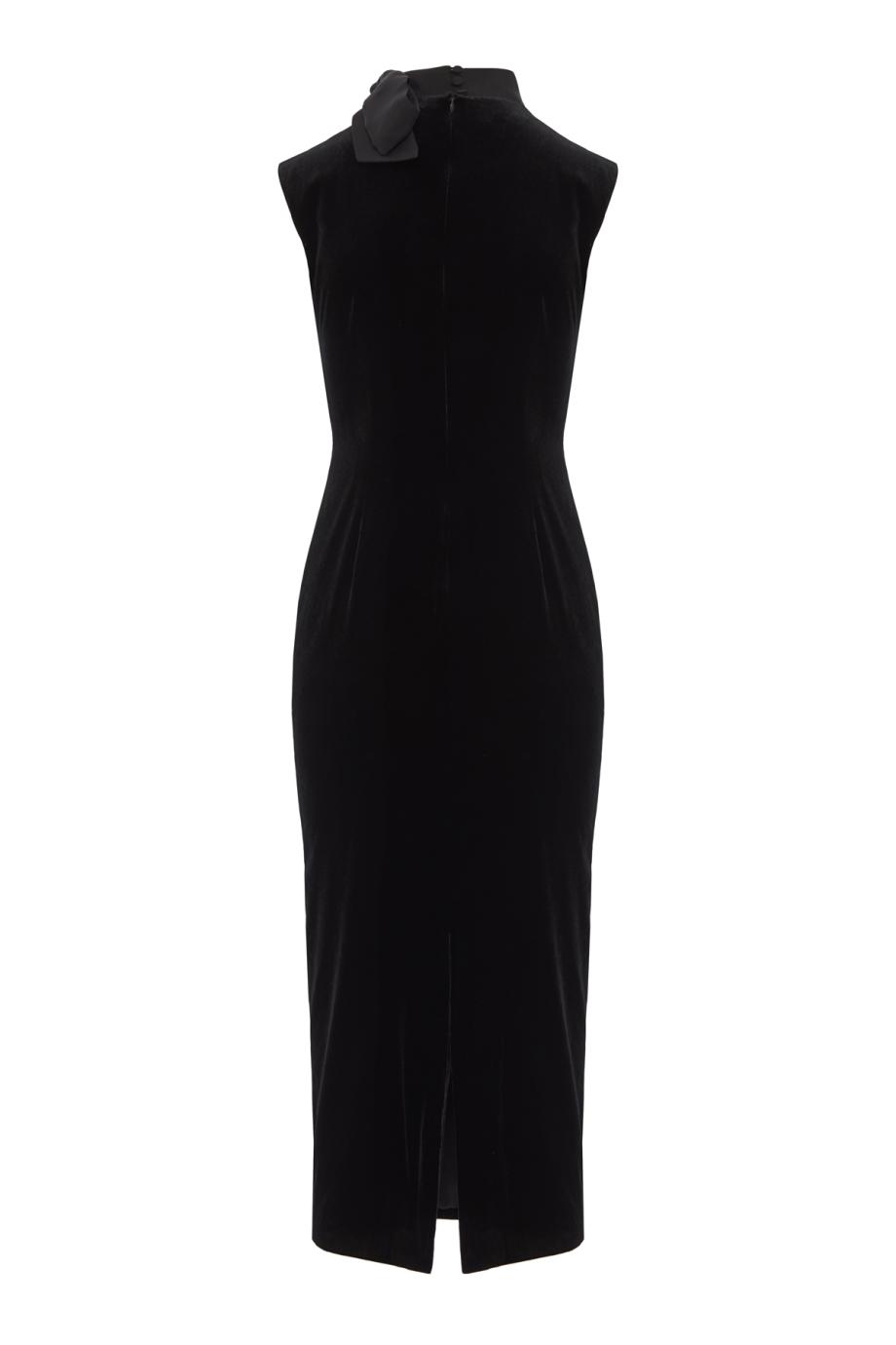 Organza bow-neck velvet midi dress in black