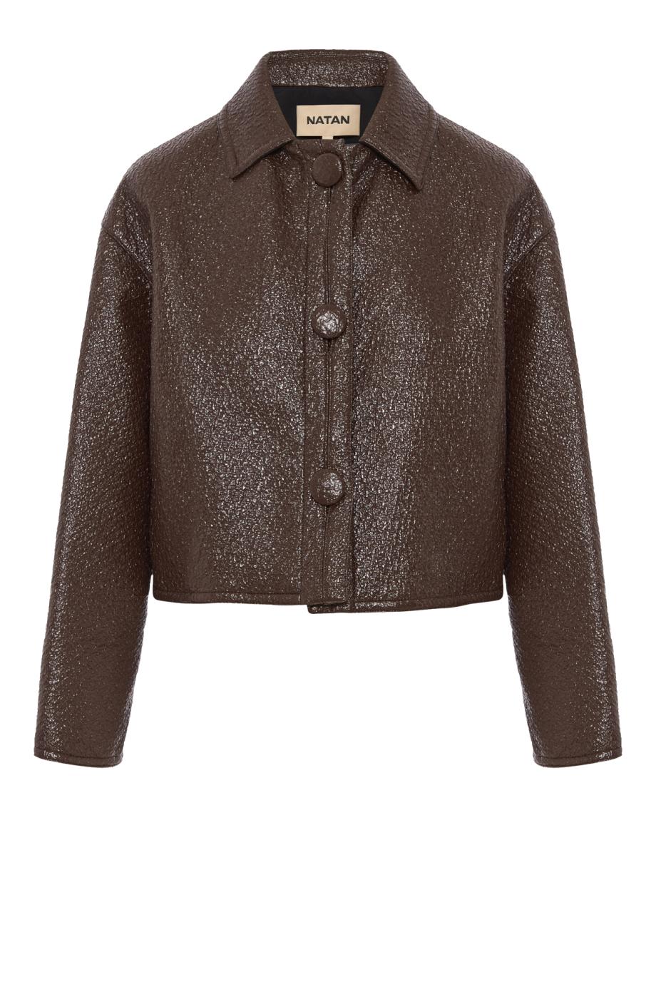 Fusain vegan-leather cropped jacket in espresso