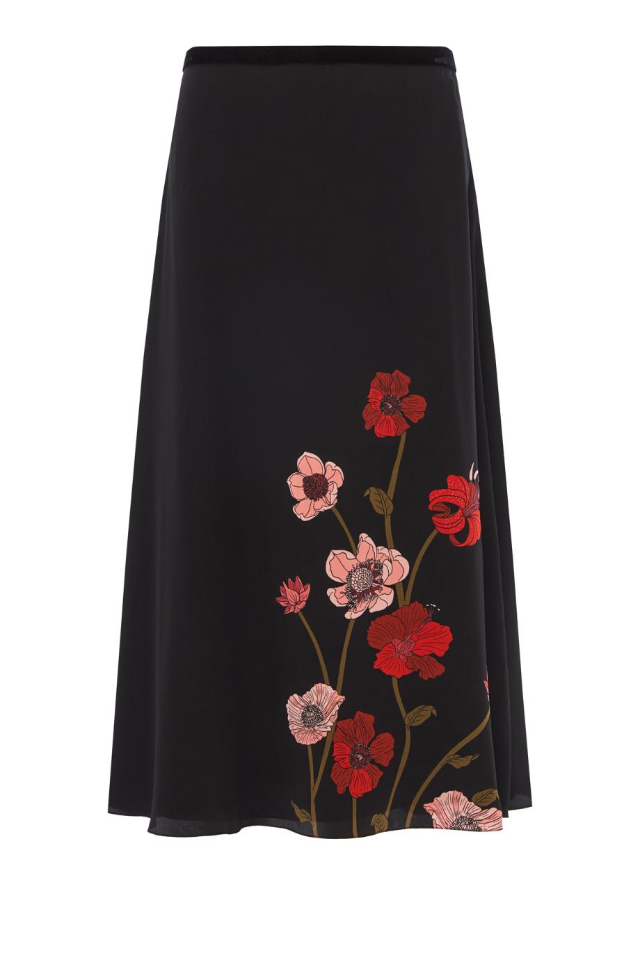 Quiet Strength printed silk ankle skirt in black