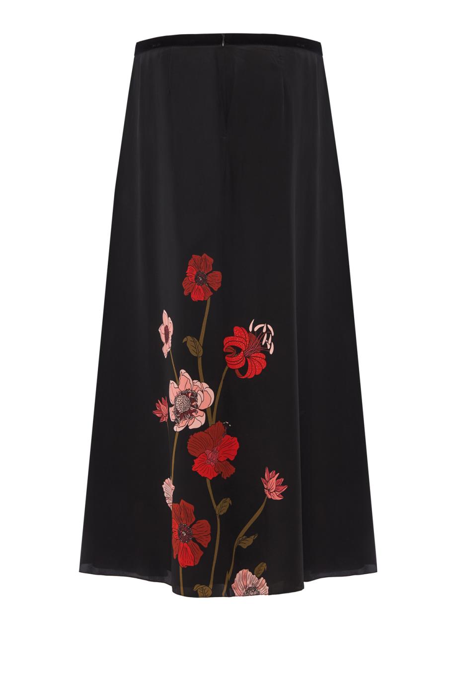 Quiet Strength printed silk ankle skirt in black