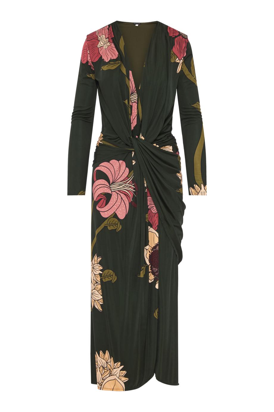Reinvention Oasis printed jersey ankle dress in green