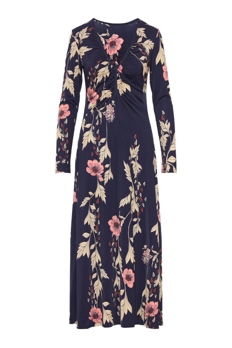 Alma Bordada printed jersey ankle dress in navy