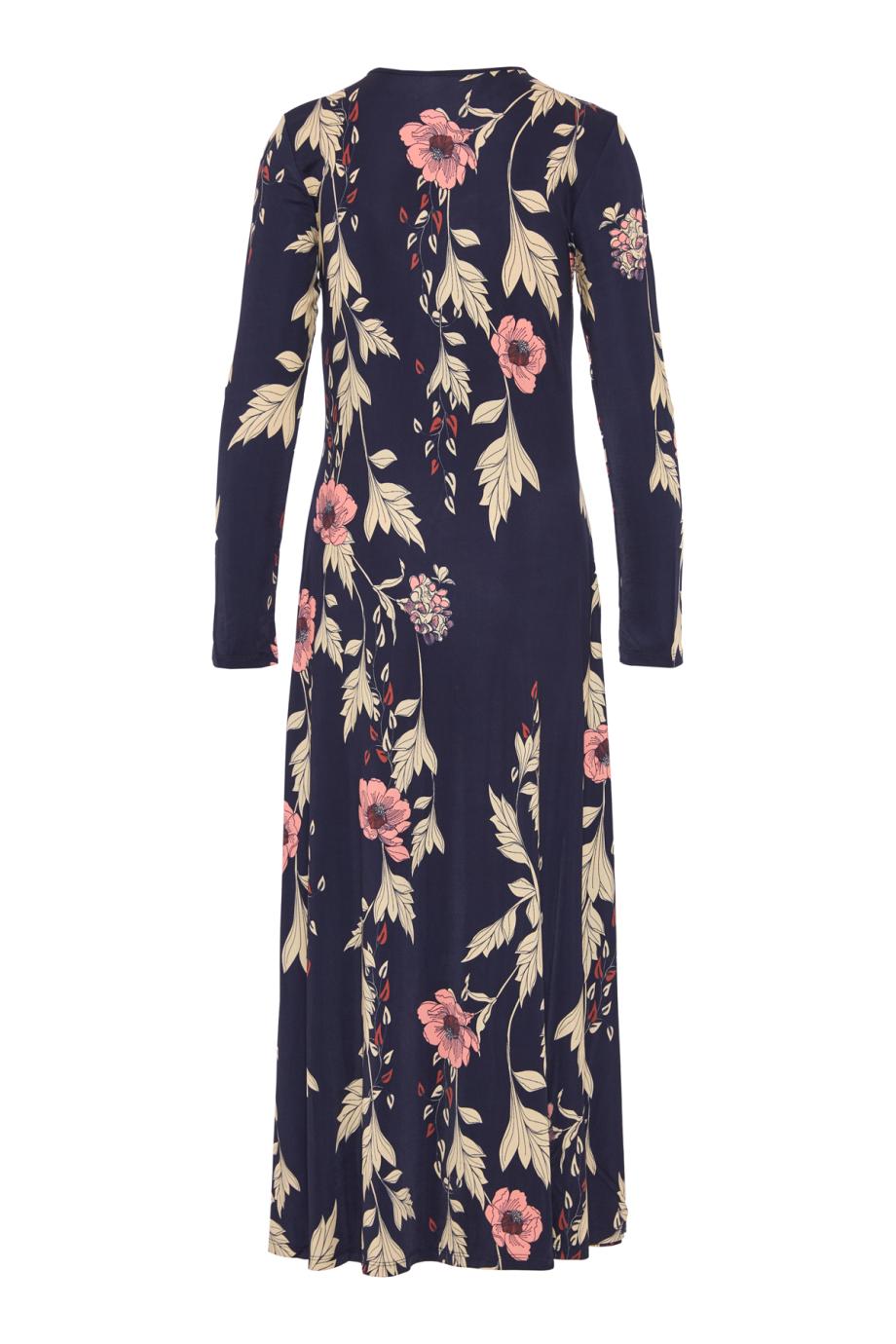 Alma Bordada printed jersey ankle dress in navy